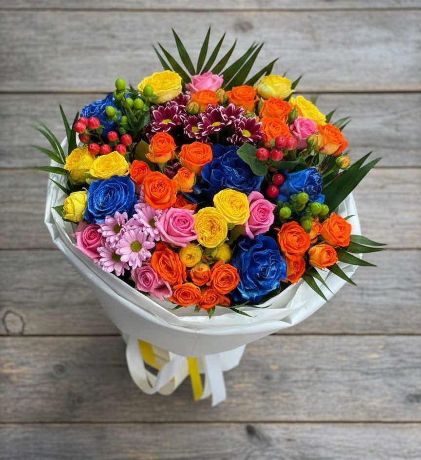 Букет цветов из: Розы и Хризантемы в Спасском Приморского края