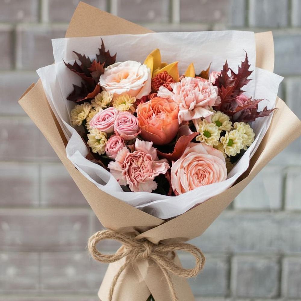 Букет цветов из: Гвоздики, Хризантемы и Розы в Спасском Приморского края