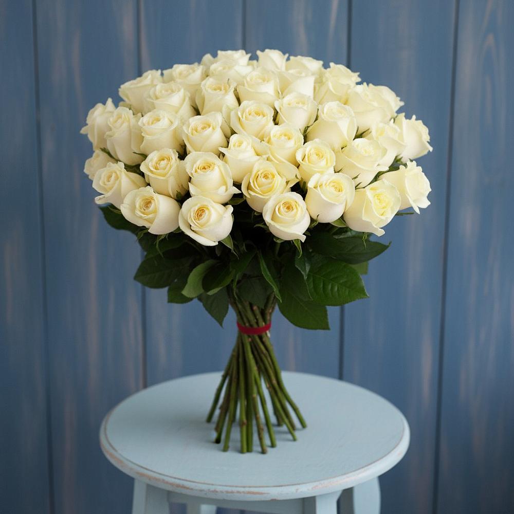 Букет 51 Белая роза Эдлесс Лав в Спасском Приморского края