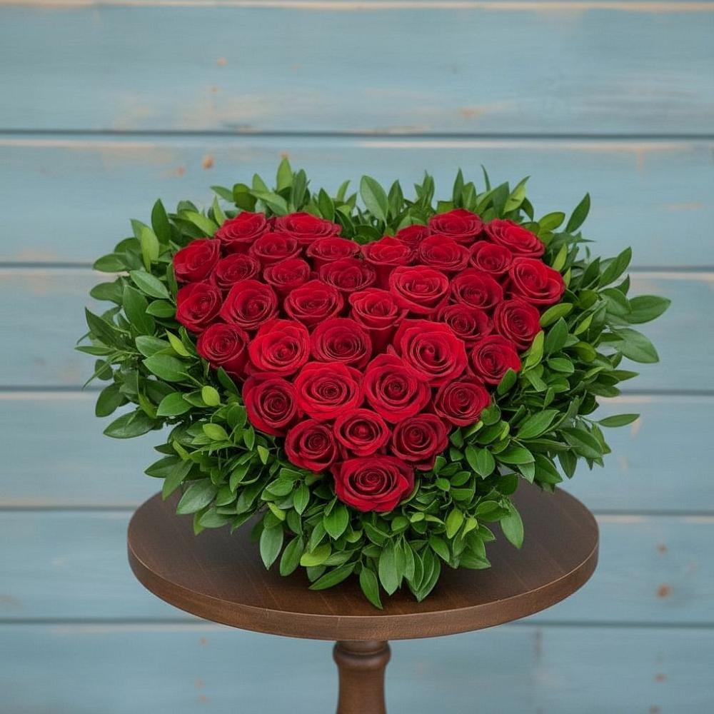 Цветочная композиция из Розы в виде сердца в Спасском Приморского края