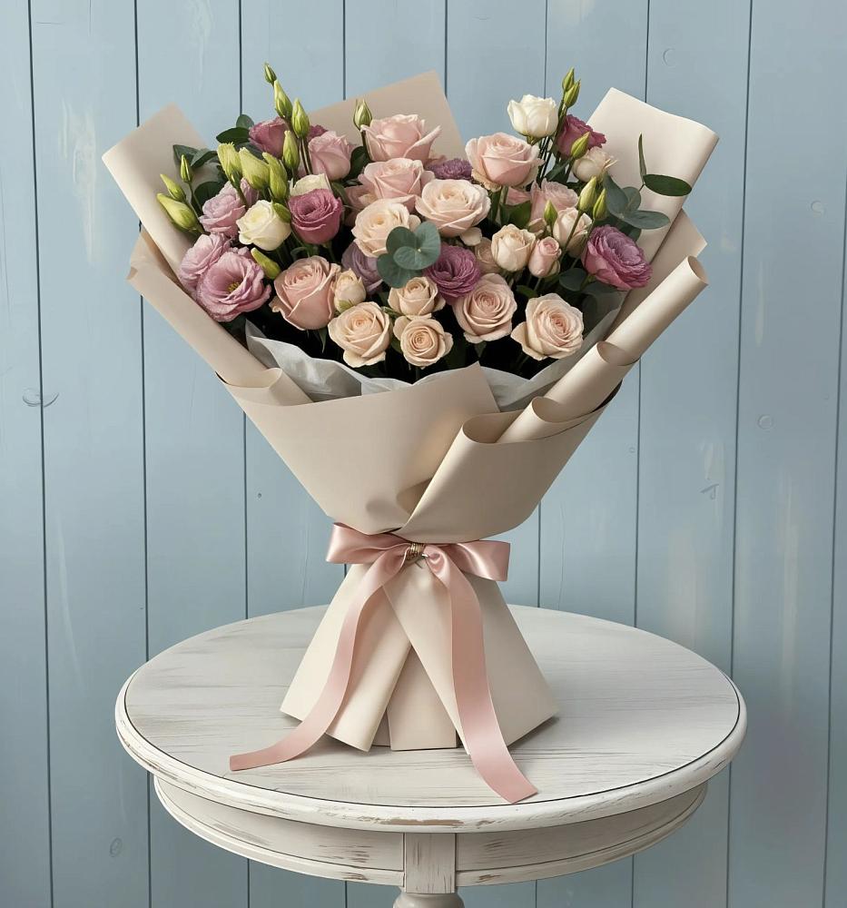 Букет цветов из: Розы и Лизиантусы в Спасском Приморского края