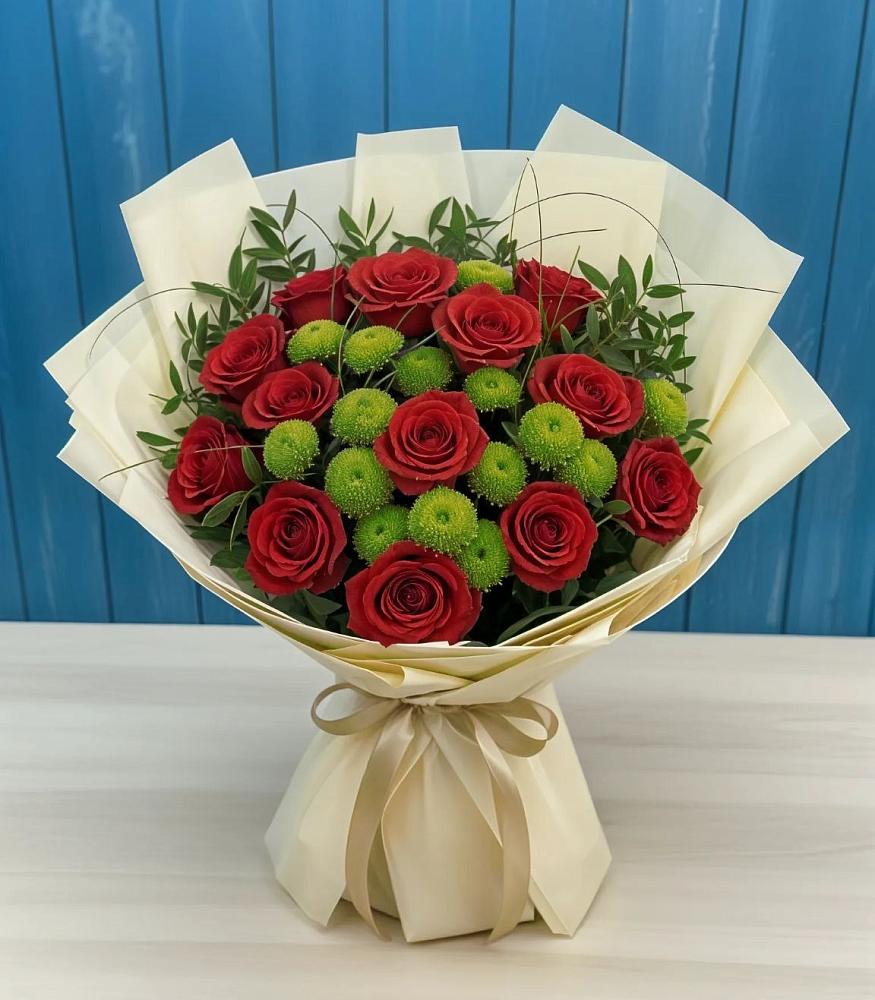 Букет цветов из: Розы и Хризантемы в Спасском Приморского края