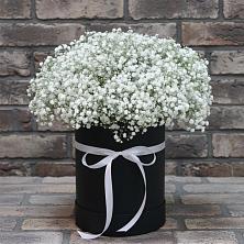Цветочная композиция из Гипсофила в шляпной коробке в Спасском Приморского края